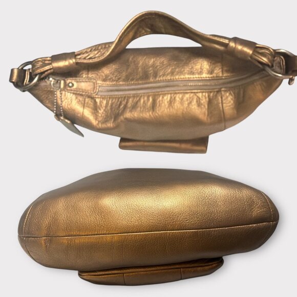 Coach Kristin Hobo Bag 14783 Bronze Metallic Leather Gunmetal Convertible Purse - Picture 7 of 11